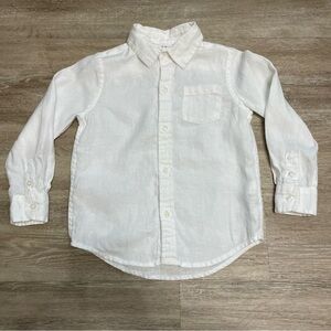 Janie and Jack Boy's Size 3 Button-Up Shirt White Long Sleeve 100% Linen Beach